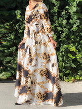 Women's Dresses Printed Lace-Up Long Sleeve Dress